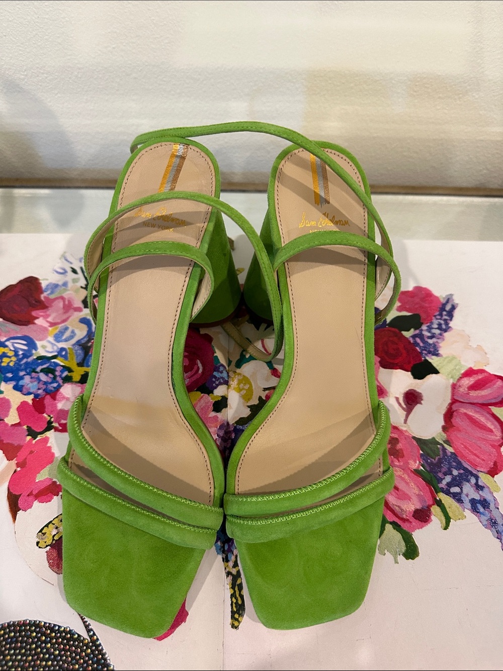 Sam Edelman Lime Green Suede Strappy Block Heels